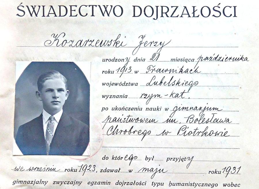 j kozarzewski 1931 swiadectwo matura
