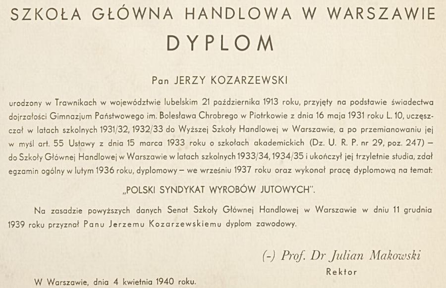 j kozarzewski dyplom